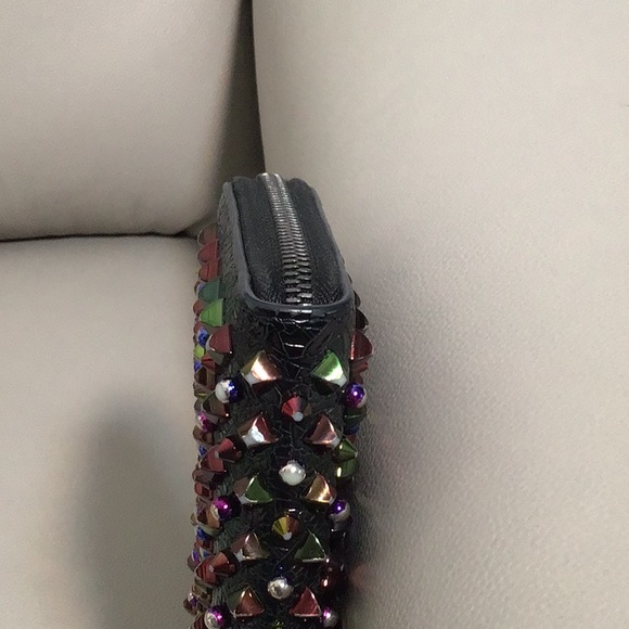 EUC. CHRISTIAN LOUBOUTIN Panettone Spike Long Zip Around Wallet in Black Multi - Picture 7 of 15